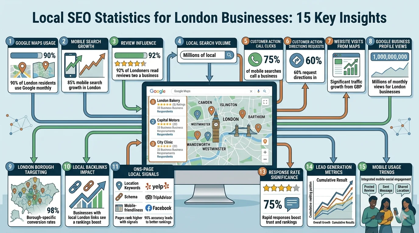 Local SEO statistics for London businesses and local search growth trends.